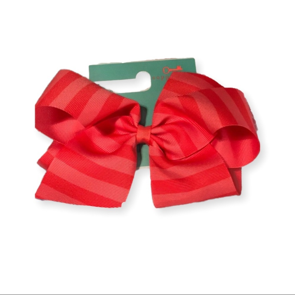 NWT Copper Key Large Pink Red Stripe Hair Bow Clip